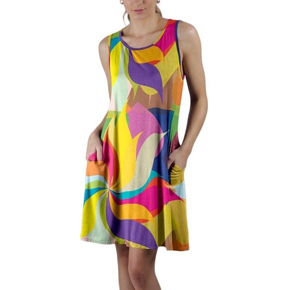 Beyond This Plane Dresses & Skirts - Beyond This Plane Yellow & Blue Abstract Pinwheel Pocket Sleeveless Shift M/6-8
